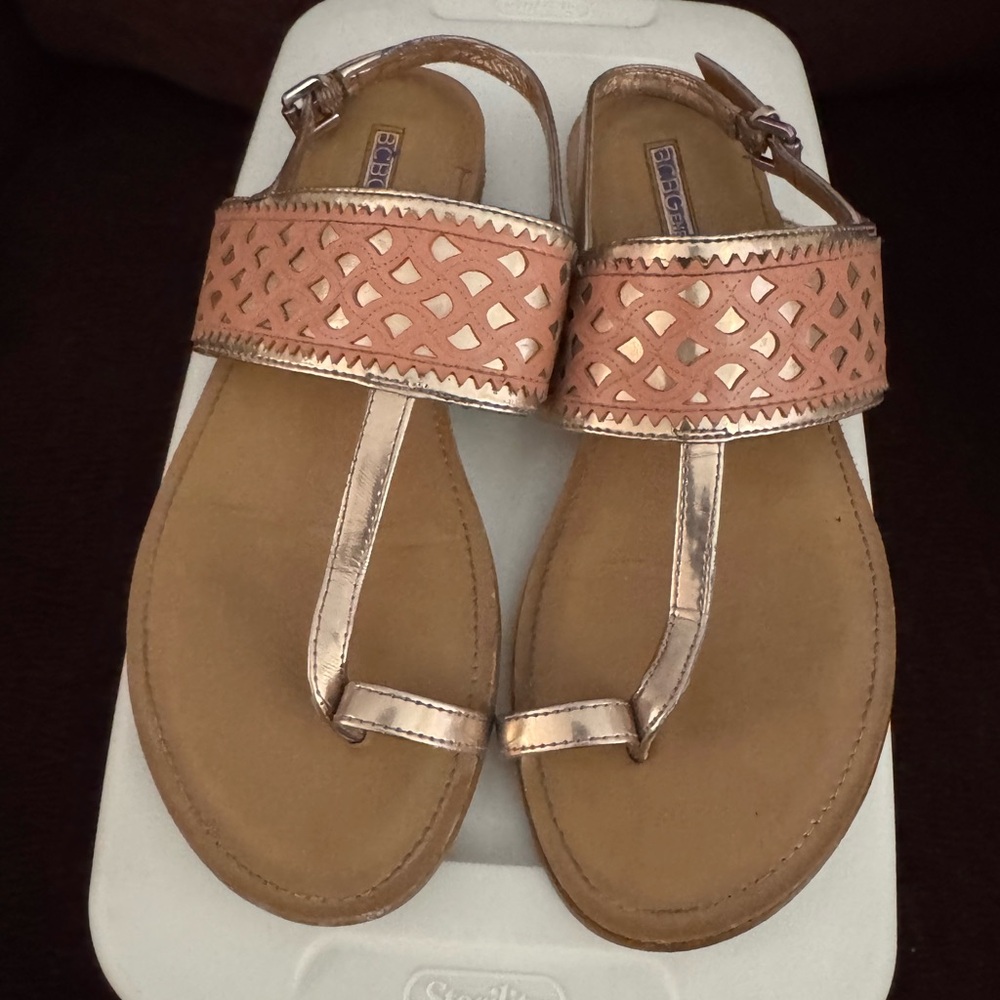 BCBGeneration Rose Gold and Peach Woven Thong Sandals